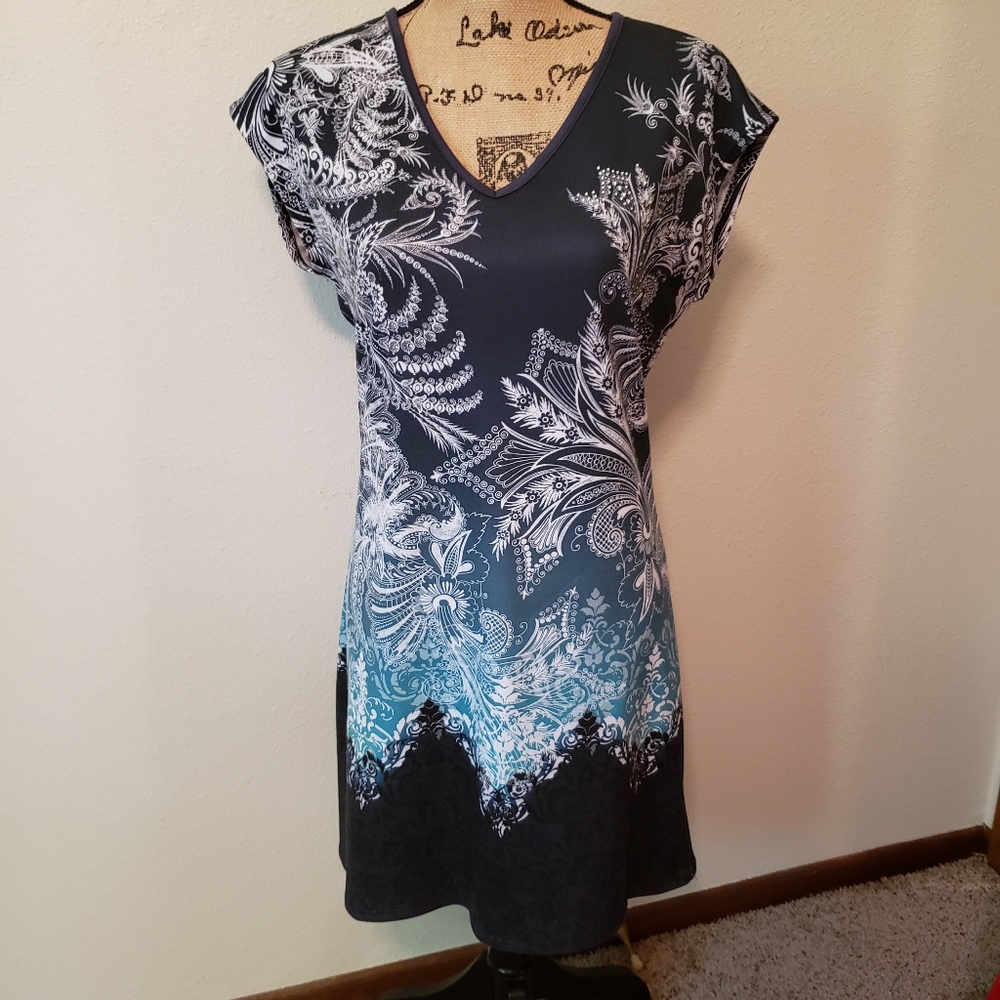 Dress Black Blue Print